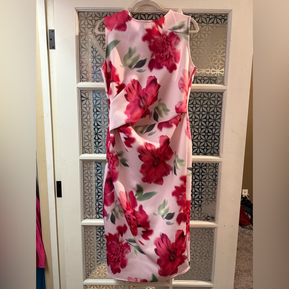 Quiz pink floral crepe scuba midi dress 12